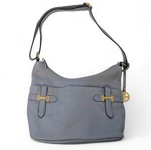 GIANI BERNINI Bridle Leather Bag Light Blue Medium Hobo Crossbody Shoulder